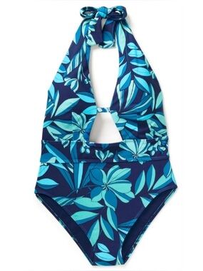 Adore Me New Blue Floral Halter One-Piece Swimsuit Size M